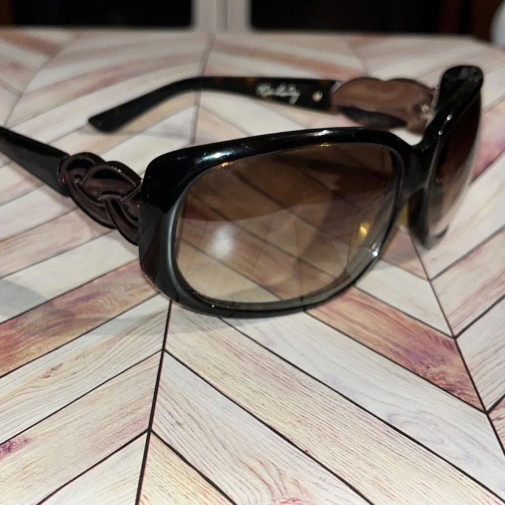 Kate Landry brown tort shell wrap oversized Sunglasses